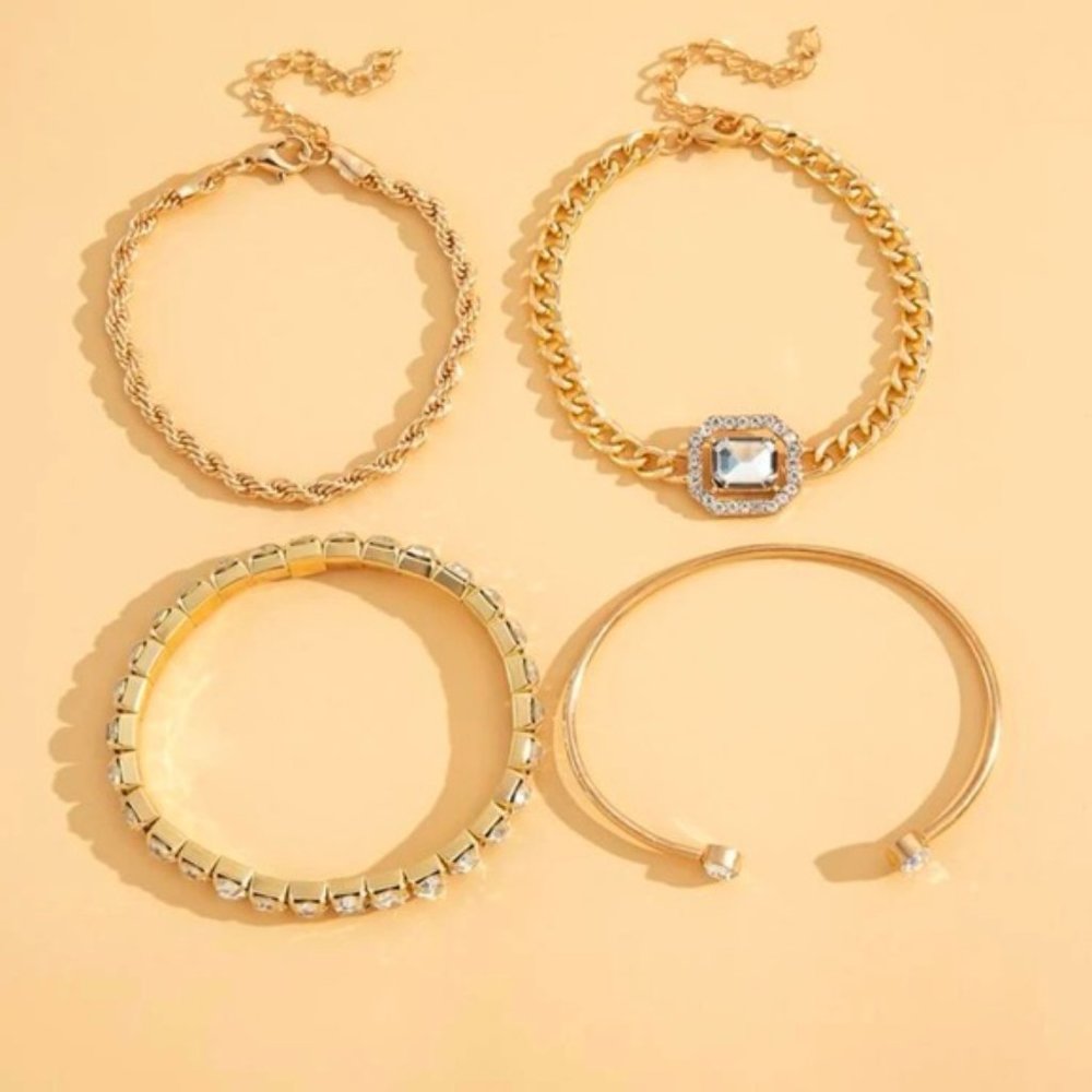 4pcs Rhinestone Decor Bracelet For Women Jewelry Gift Wedding Engagement Party - Picture 4 of 4